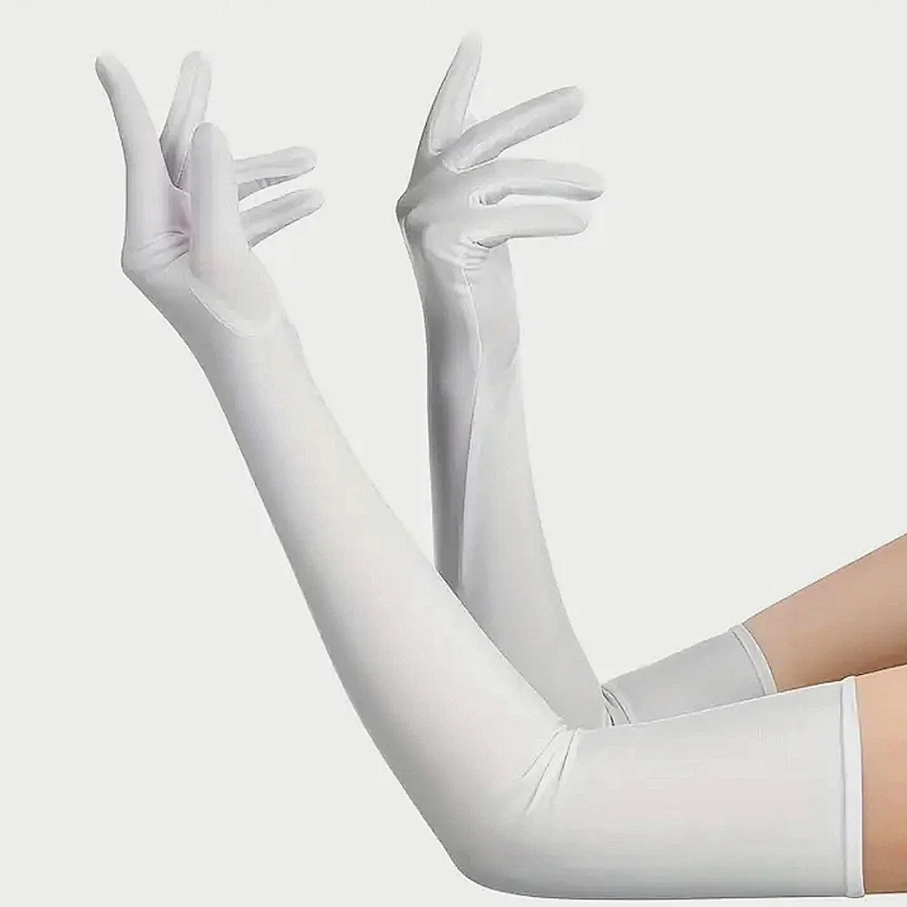 Beloved Millinery Elegant White Satin Opera Elbow Gloves Feminine Luxurious